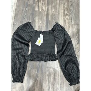 NWT WAYF Black Houndstooth Balloon Sleeve Shirt Size Small
